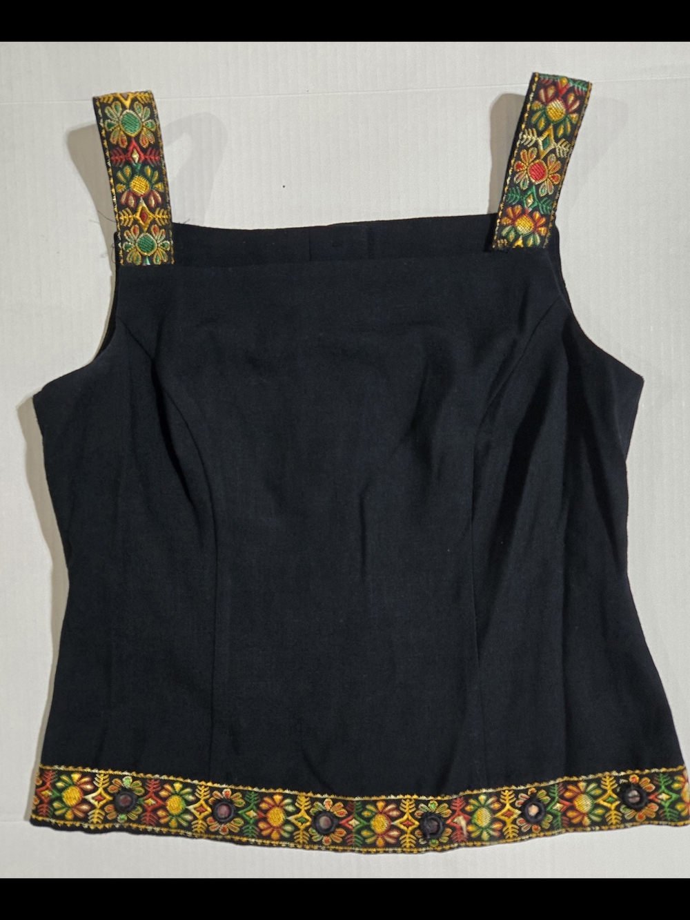 Vintage Jessica Howard Black Tank with Multicolor Embroidered Straps